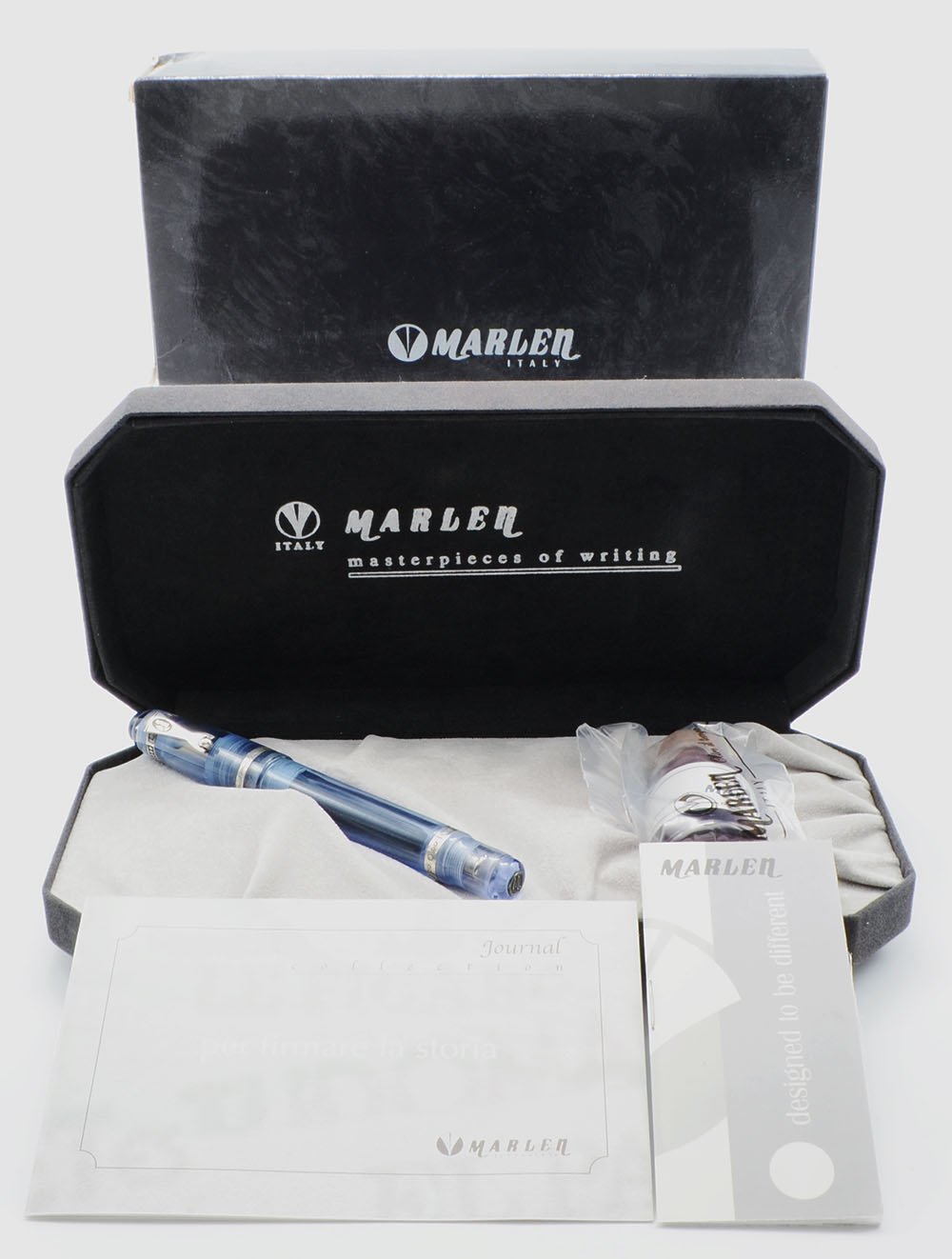 Marlen Journal Fountain Pen - Blue Button Filler Demonstrator